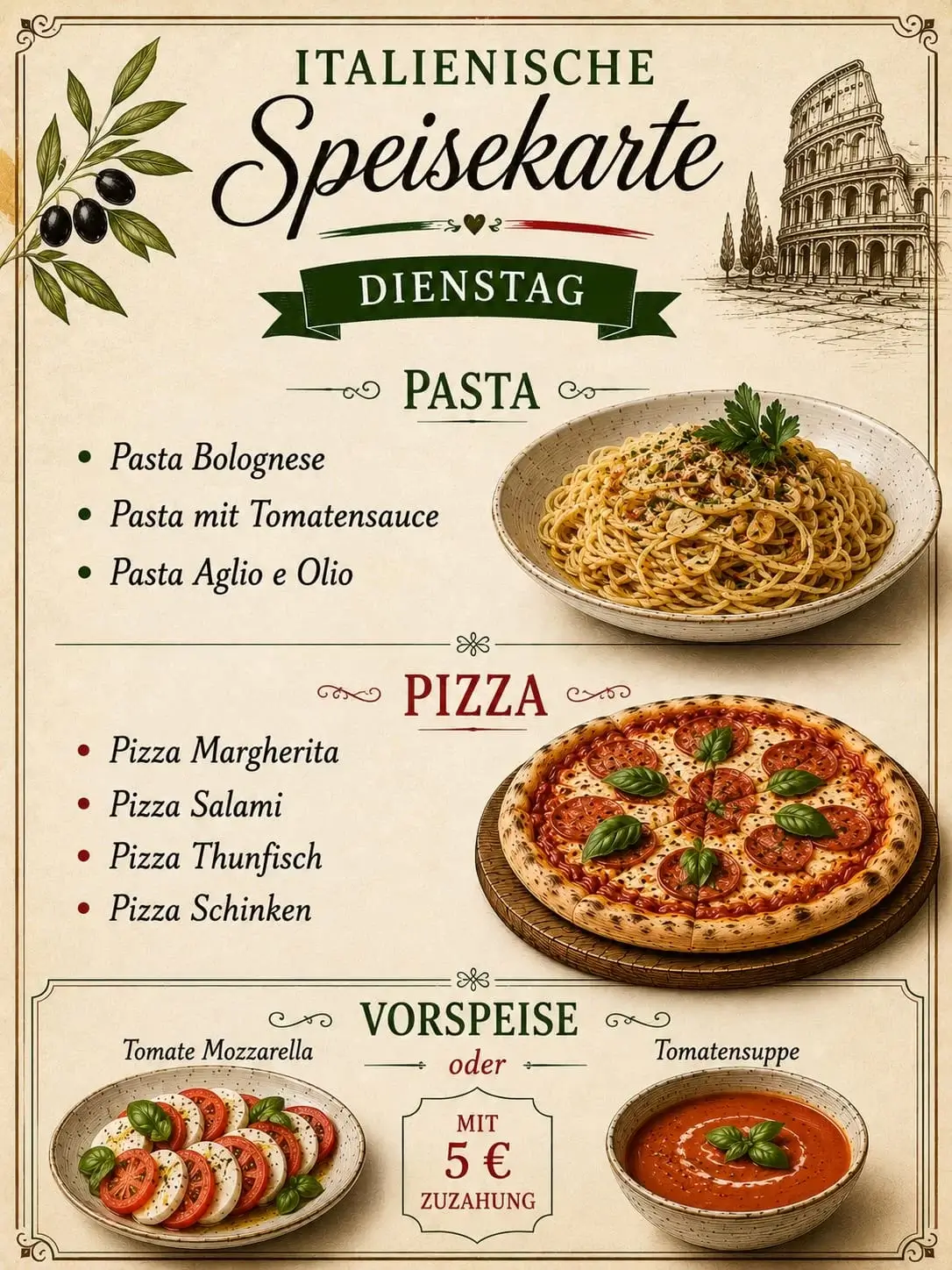 DIENSTAG_ITALIEN Pizza, Pasta % Klassiker der italienischen Küche