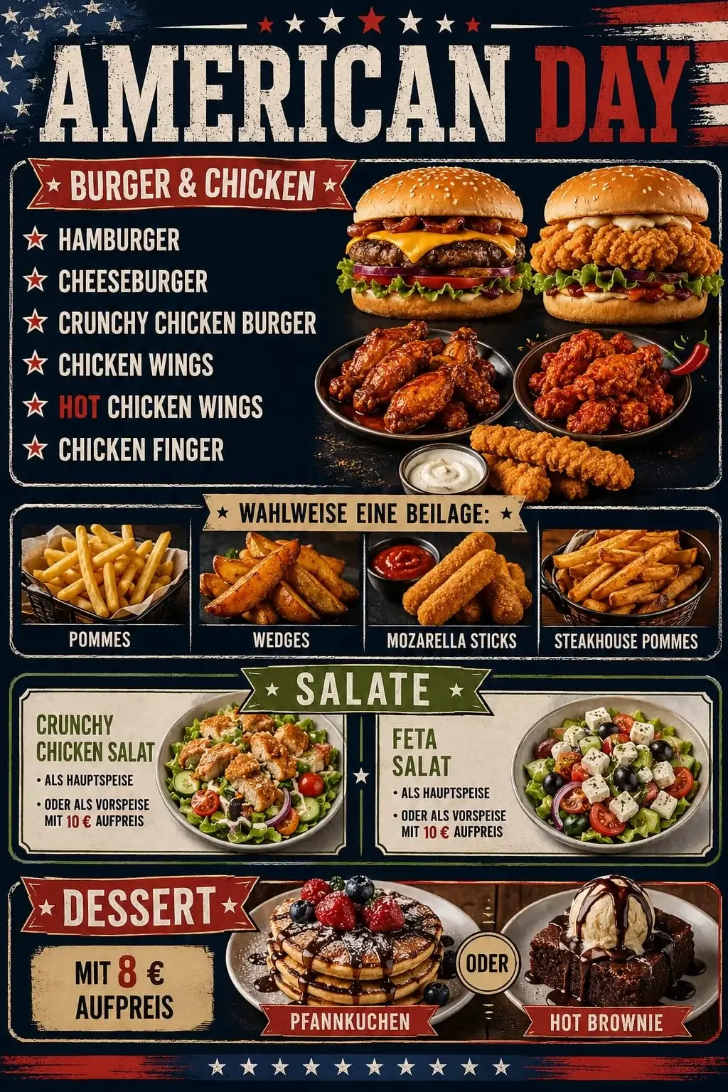 Mittwoch_American Diner Burger, Chicken, Beilagen & amerikanische Highlights