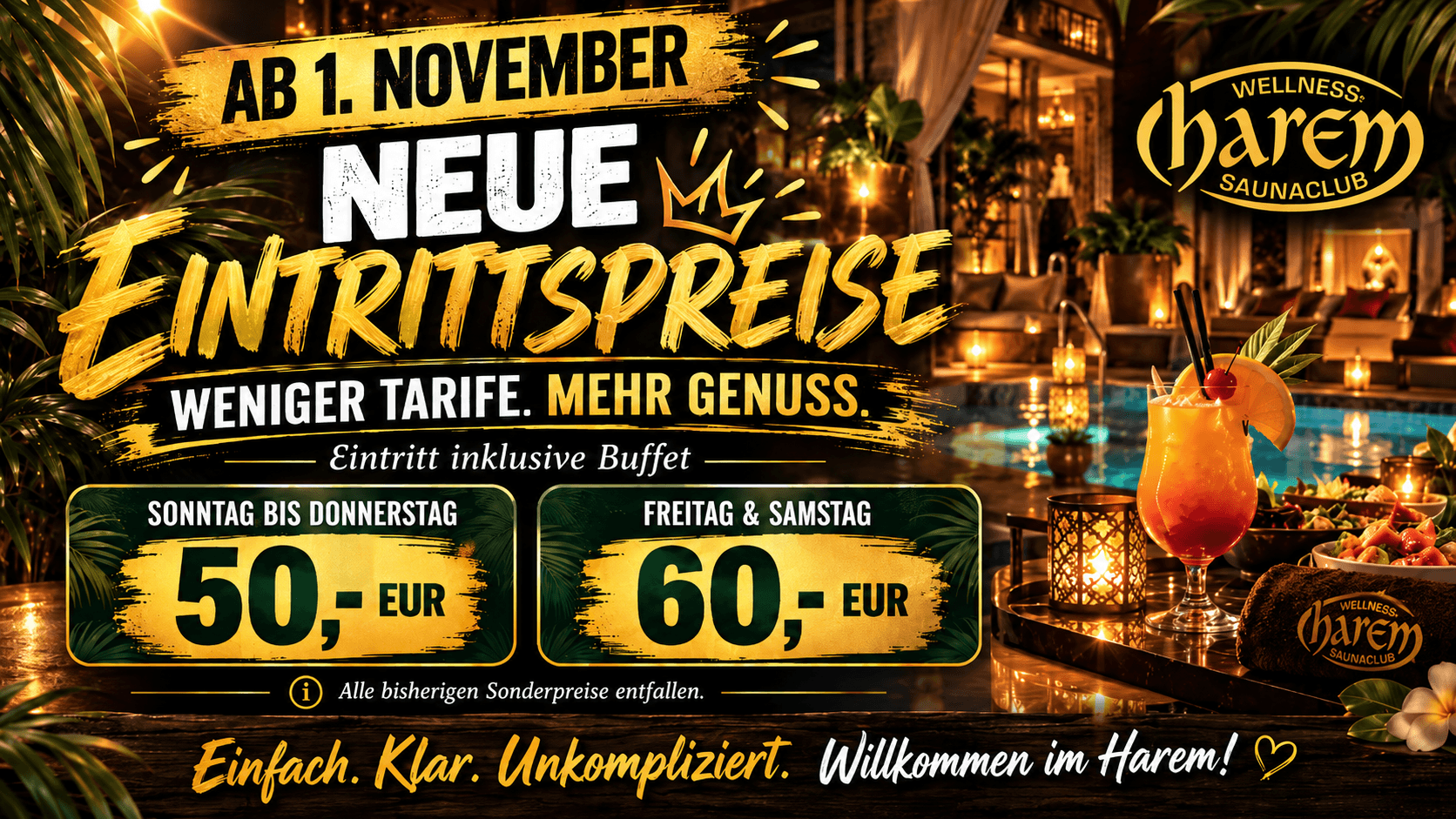 HArem-Saunaclub mit neuen Eintrittspreisen Harem, neue Eintrittspreise ab November
